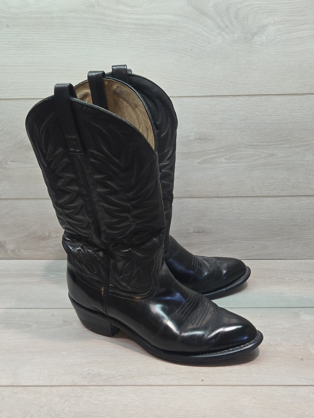Vintage Men's Black Leather Western Cowboy Boots Pointed Shoes Sz 9